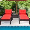 5 pcs Patio Rattan Sofa Ottoman Furniture Set w/ Cushions-Red