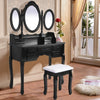 Black / White Vanity Makeup Dressing Table w/ Tri Folding Mirror + 7 Drawers-Black