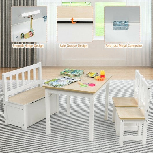 4 PCS Kids Wood Table Chairs Set -Natural
