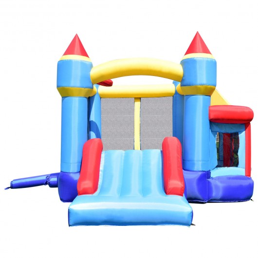 Castle Slide Inflatable Bounce House w/ Ball Pit & Basketball Hoop