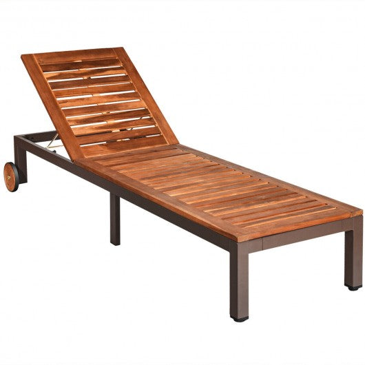 Patio Acacia Wood Lounge Chair Chaise Recliner