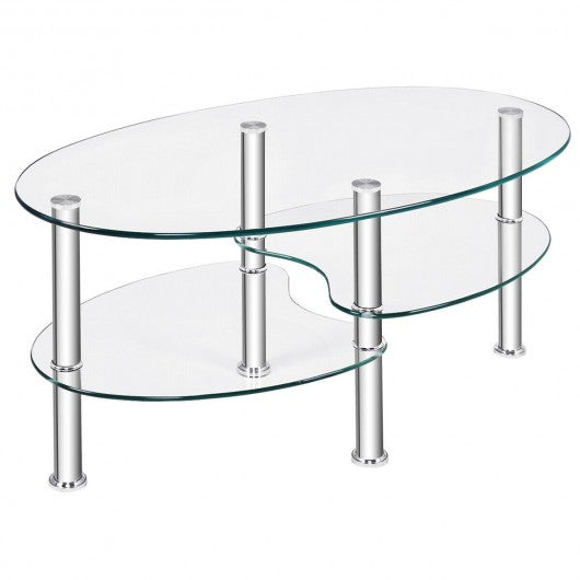 Tempered Glass Oval Side Coffee Table