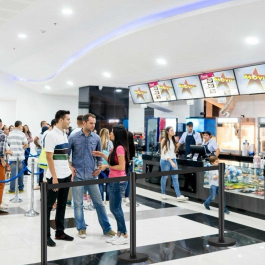 6 pcs Retractable Black Stanchion Posts Queue Pole