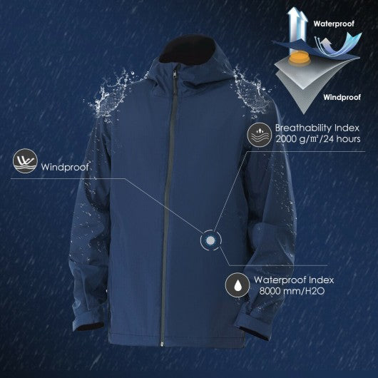 Men's Waterproof Rain Windproof Hooded Raincoat Jacket