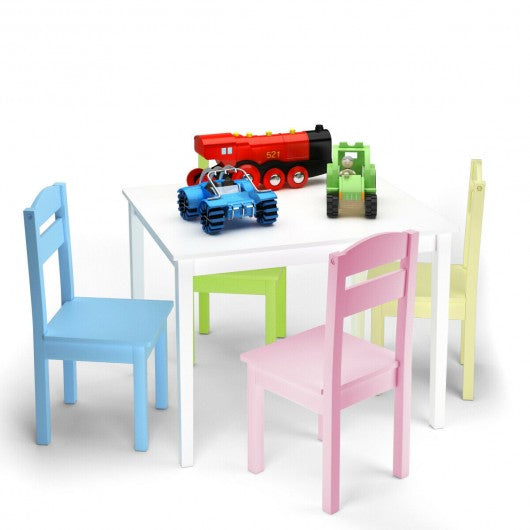 5 pcs Kids Pine Wood Table Chair Set-Clear