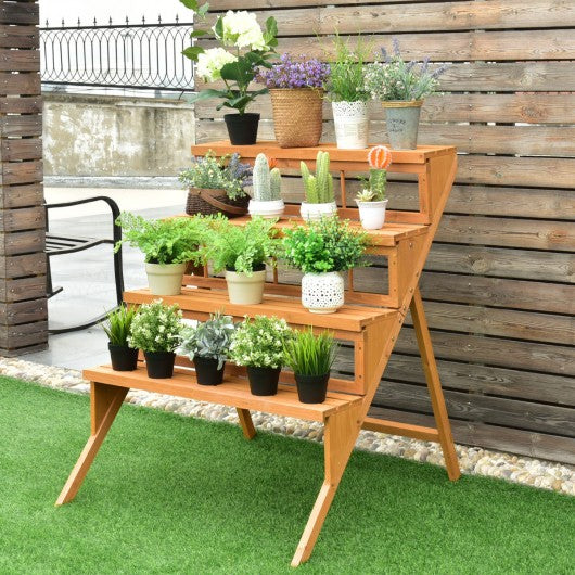 4 Tiers Wood Ladder Step Flower Pot Holder Plant Stand