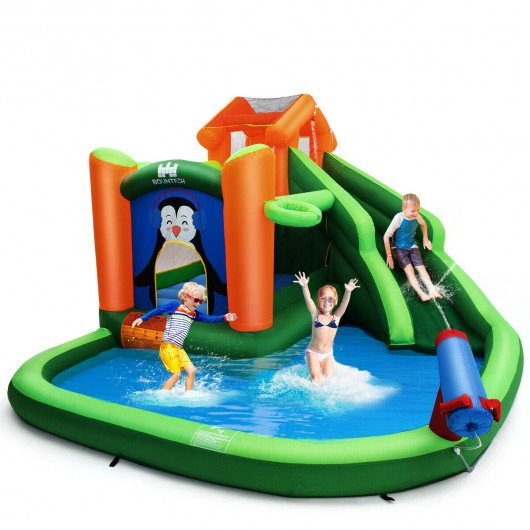 Inflatable Water Park Bouncer with Climbing Wall Splash Pool Water Cannon