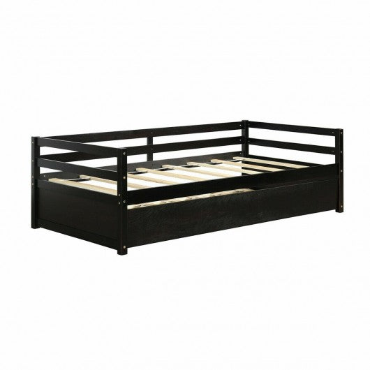 Twin Size Wooden Slat Trundle Platform