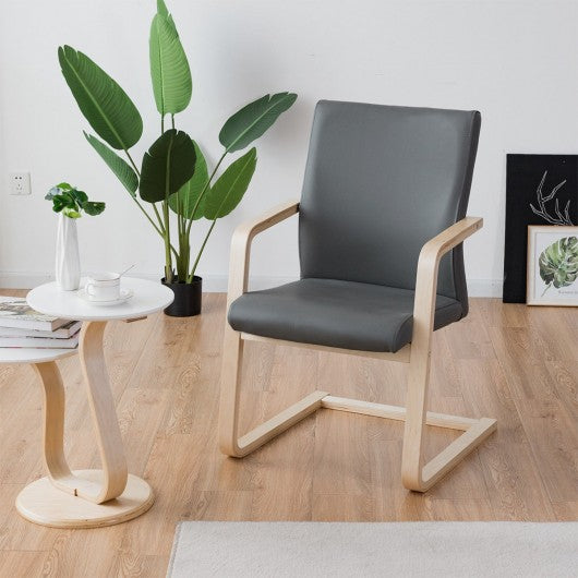 PU Leather Armrest Upholstered Dining Chair with Wood Leg