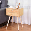 Mid Century Modern 2 Drawers Nightstand in Natural