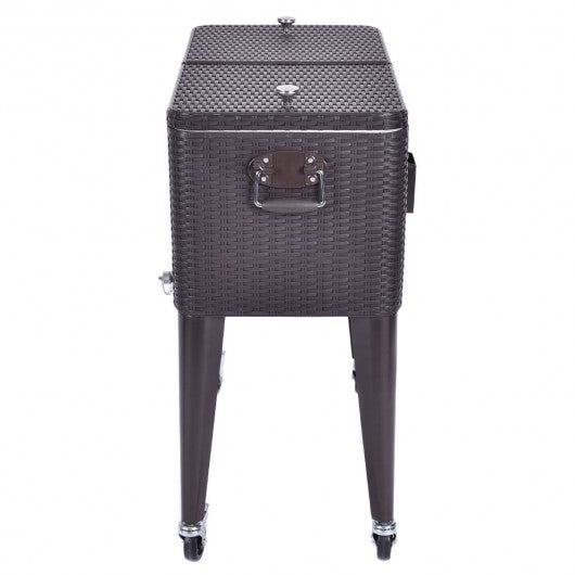 80QT Outdoor Party Portable Rattan Rolling Cooler Cart