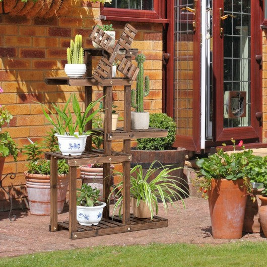 Wood Plant Stand 5 Tier Shelf Multiple Space-saving Rack