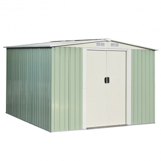 8x8 ft Outdoor Garden Galvanized Steel Storage Shed with Sliding Door-Light Green