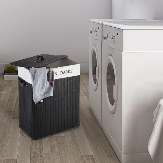 Double Rectangle Bamboo Hamper Laundry Basket-1PC Black