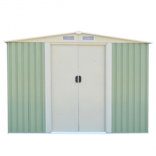 8x8 ft Outdoor Garden Galvanized Steel Storage Shed with Sliding Door