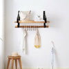 Wooden Wall-Mounted Floating Storage Shelf with Removable Towel Bar
