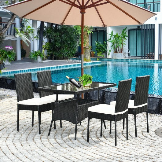 5 PCS Patio Rattan Dining Set with Glass Top