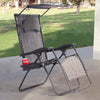 Folding Recliner Lounge Chair with Shade Canopy Cup Holder-Gray