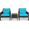 3PCS Outdoor Patio Rattan Conversation Set-Turquoise