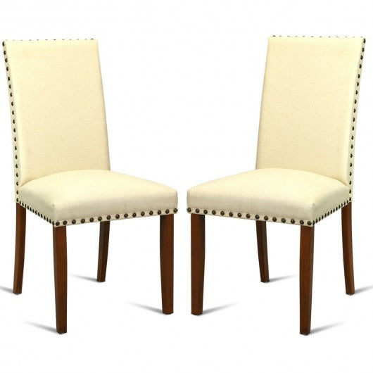 Set of 2 High Back Armless Fabric Dining Chairs