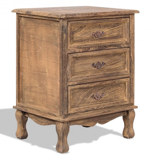 Storage Solid Wood End Nightstand w/ 3 Drawers