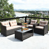 4 Pcs Outdoor Rattan Armrest Furniture Set Table with Lower Shelf