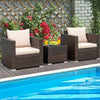 3Pcs Patio Conversation Rattan Furniture Set w/Cushion