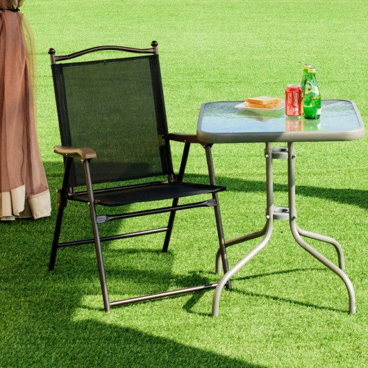 Set of 2 Patio Folding Sling Back Camping Deck Chairs-Coffee