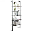 5-Tier Wood Wall Mounted Bookshelf with Metal Frame