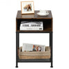 Industrial Nightstand End Side Table with Mesh Shelf