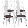 4 pcs Tolix Style Metal Dining Side Chair Stackable Wood Seat-White