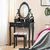 4 Drawers Vanity Wood Makeup Dressing Table Set with Mirror-Black