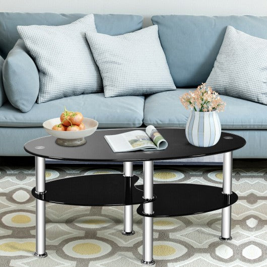 Tempered Glass Oval Side Coffee Table