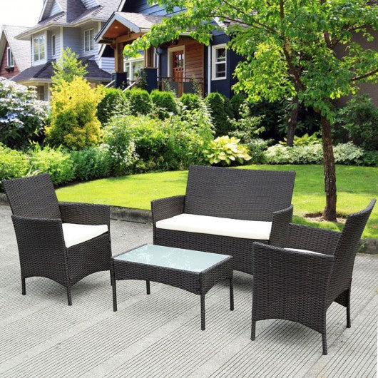 4Pcs Wicker Patio Furniture Set with Lovely Coffee Table