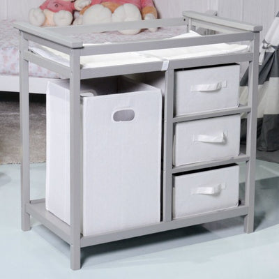 Infant Diaper Changing Storage Table with Hamper & 3 Baskets