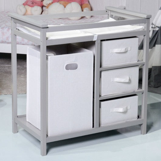 Infant Diaper Changing Storage Table with Hamper & 3 Baskets