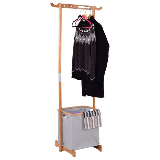 Bamboo Laundry Hamper Garment Hanger Storage Rack