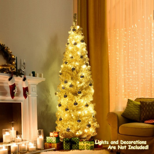 6 ft Tinsel Tree Unlit Slim Pencil Christmas Tree