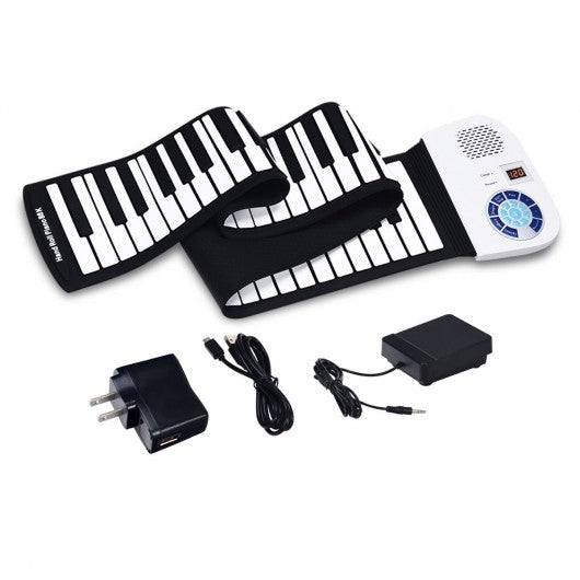 88 Keys Midi Electronic Roll up Piano Silicone Keyboard-White