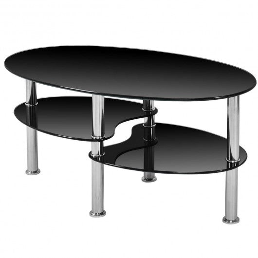 Tempered Glass Oval Side Coffee Table