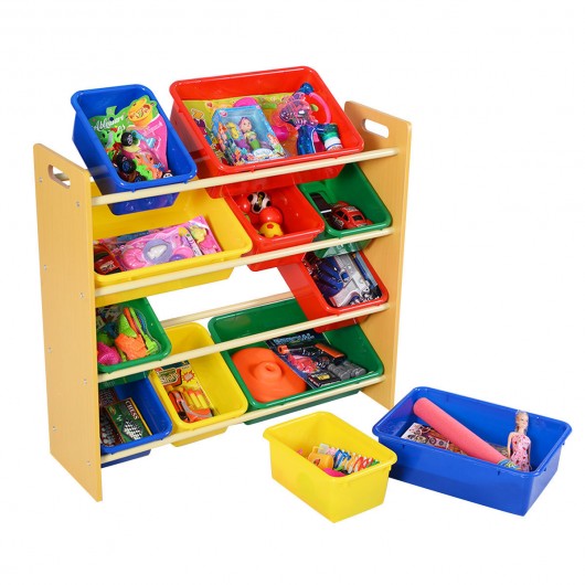 Toy Storage Organizer for kids with 12 Colorful Plastic Bins