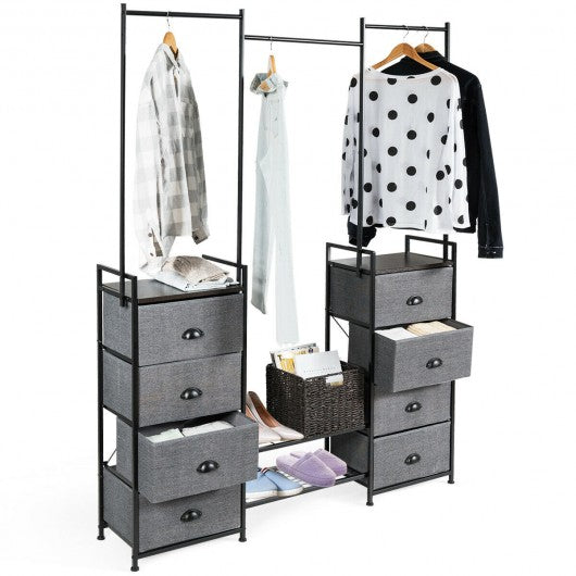 8 Drawer Fabric Dresser with Rack Multifunctional Storage Tower Metal
