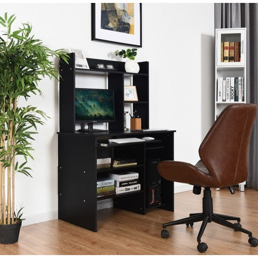 Hutch Storage Shelves Keyboard Tray Organizer Computer Desk