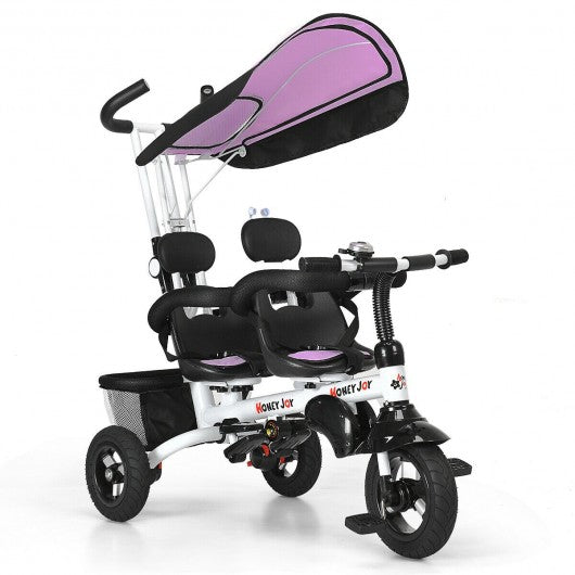 Twins Kids Baby Tricycle With Safety Double Rotatable Seat