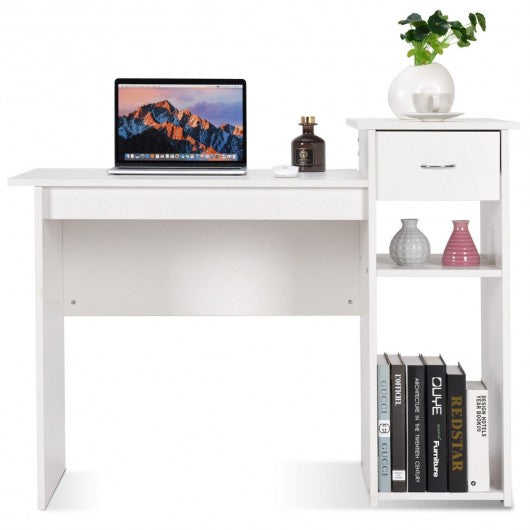 Computer Desk PC Laptop Table with Drawer and Shelf-White