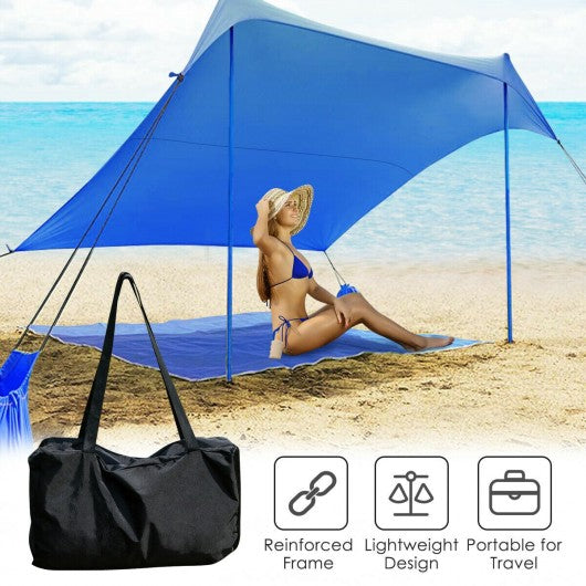 7' x 7' Family Beach Tent Canopy Sunshade w/ 4 Poles