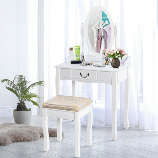 White Vanity Makeup Dressing Table with Rotating Mirror
