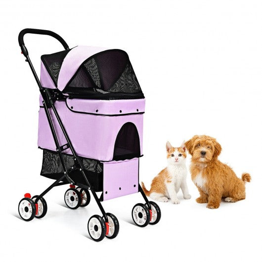 Pet Foldable Cage Stroller For Cat And Dog