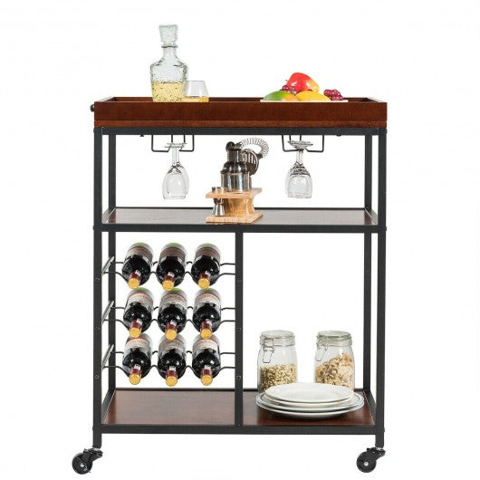 3 Tier Storage Bar Serving Cart with Wine Rack