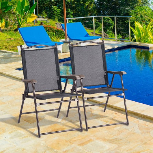 Set of 2 Patio Folding Sling Back Camping Deck Chairs